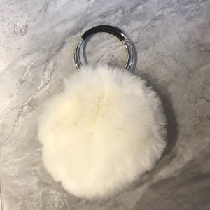 Zara white fur pouch bag